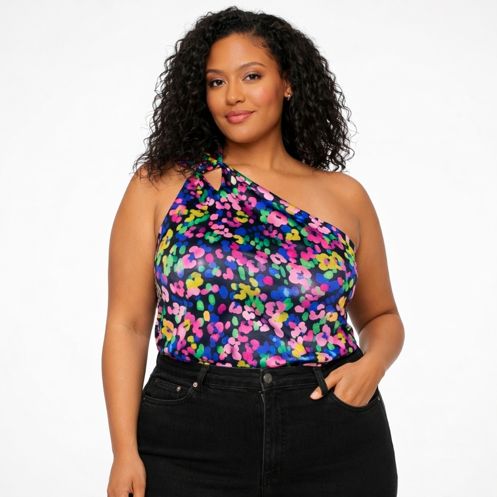 Dynamite One Shoulder Floral Bodysuit Multicolor Stretch Party Top Size M